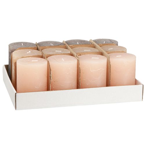 Artikel Stumpenkerzen Set Braun 12er, Rustic-Design, 70x100mm, Langbrenndauer