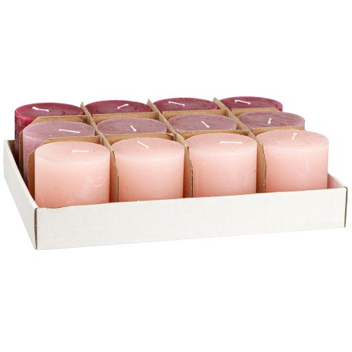 Artikel Stumpenkerzen Set 3 Farben Berry, Dekorative Kerzen, Durchgefärbt, 70×80mm, 12 Stück