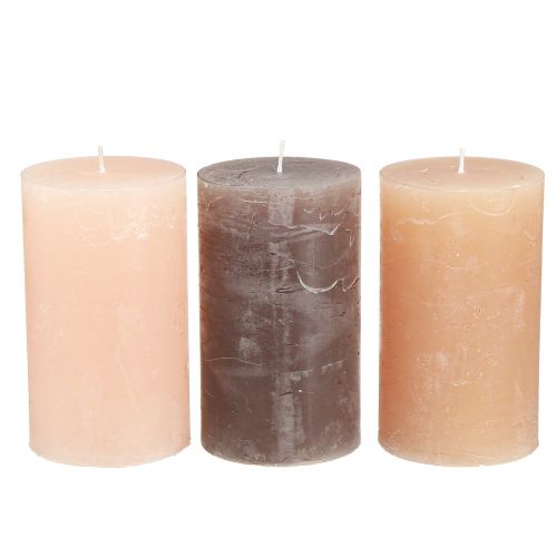 Floristik21 Stumpenkerzen 3 Farben Braun, Sand, Apricot 70×120mm, 12er Set - Dekokerzen für Stilvolles Ambiente