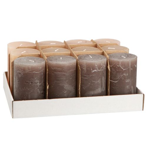 Artikel Stumpenkerzen 3 Farben Braun, Sand, Apricot 70×120mm, 12er Set - Dekokerzen für Stilvolles Ambiente