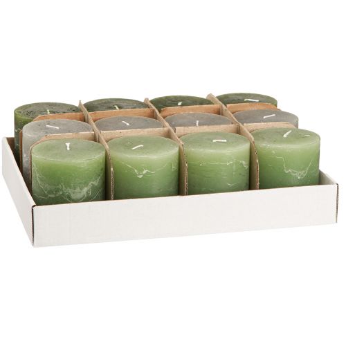 Artikel Grüne Stumpenkerzen 70x80mm, 12er-Set, durchgefärbt - Harmonische Tischdeko & Geschenkidee