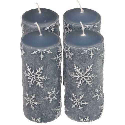 Stumpenkerzen Blau Kerzen Schneeflocken 150/65mm 4St
