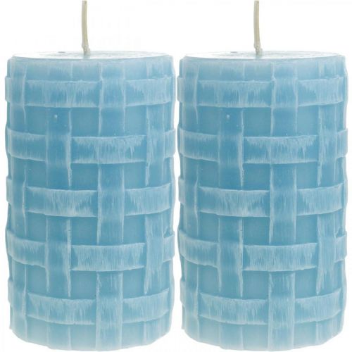 Floristik21 Wachskerzen Korbmuster, Stumpenkerzen, Kerzen Rustic Hellblau 110/65 2St