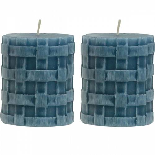 Floristik21 Stumpenkerzen Rustic Blau 80/65 Kerzen rustikal 2 St