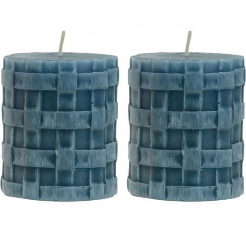 Floristik21 Stumpenkerzen Rustic Blau 80/65 Kerzen rustikal 2St