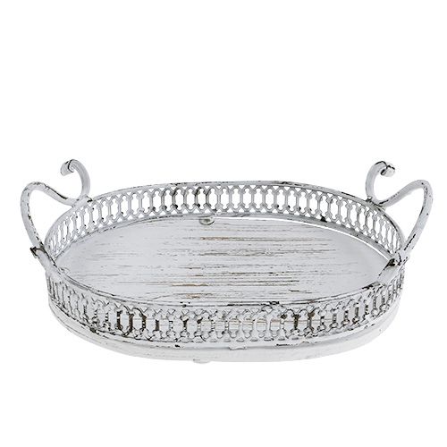 Tablett mit Griffen oval 23cm x 17,5cm H7,5cm Weiß