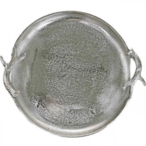 Deko Tablett Hirschgeweih Silbern Aluminium Rund Ø30cmH4,5cm