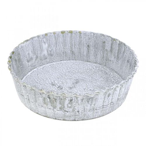Metallteller Biskuitform, Dekotablett rund, Tischdeko Weiß gewaschen Ø14cm H4cm