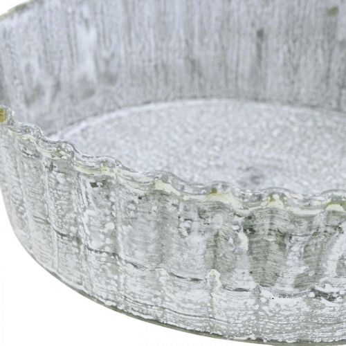 Floristik21 Metallteller Biskuitform, Dekotablett rund, Tischdeko Weiß gewaschen Ø14cm H4cm