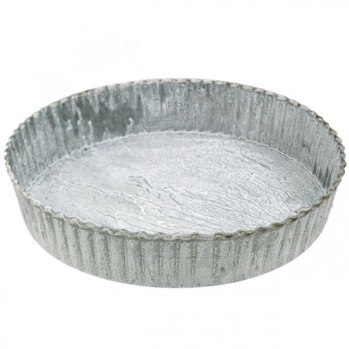 Artikel Dekoteller Kuchenform, Metalldeko, Kerzentablett rund Weiß gewaschen Ø21,5cm H4,5cm