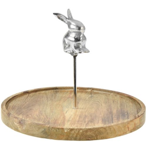 Artikel Holztablett Natur Hase Deko Metall Silber Ø27,5cm H21cm