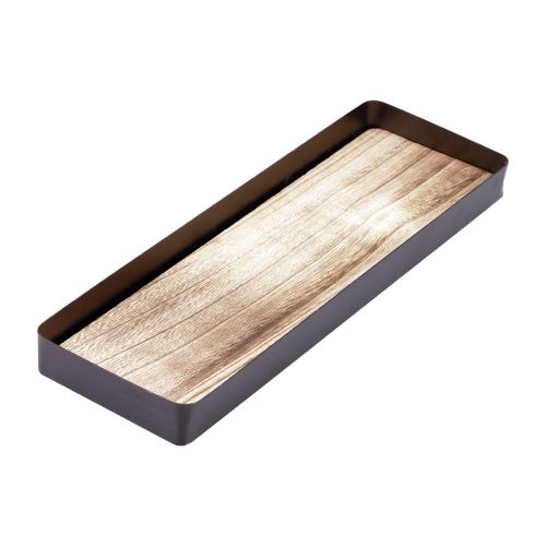 Floristik21 Dekotablett Metall Holz Metalltablett Holzboden 34,5×11×3cm