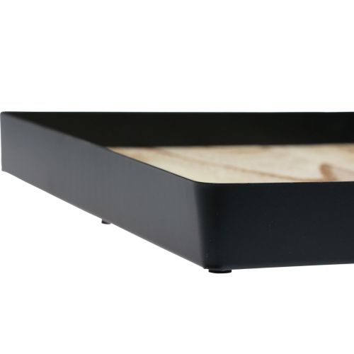 Floristik21 Deko Tablett Metall Holz quadratisch Natur Schwarz 25,5×25,5×4cm