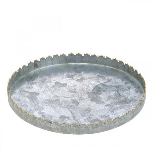 Artikel Dekotablett Metall, Tischdeko, Teller zum Dekorieren Silbern/Golden Ø18,5cm H2cm