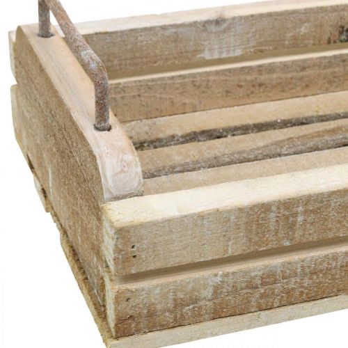 Floristik21 Holztablett mit Metallgriffen, Pflanzgefäß Weiß gewaschen L40cm