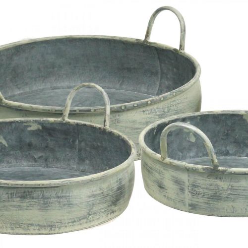 Floristik21 Deko-Schale mit Griffen Vintage Metall Ø28/32,5/36cm 3er-Set