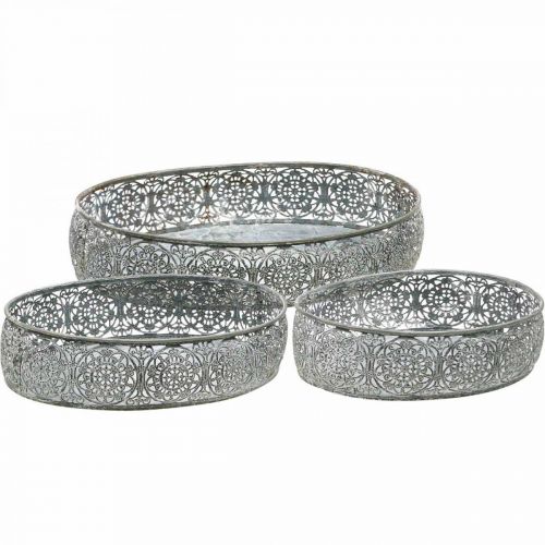 Floristik21 Dekoschale Metall Oval Muster Grau 25,5/29/34,5cm 3er-Set