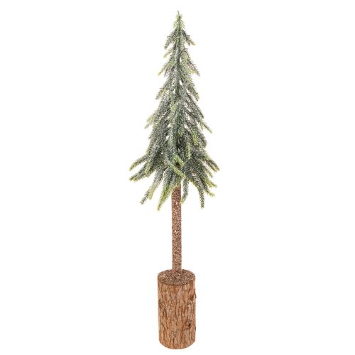 Künstlicher Tannenbaum 60 cm mit Holzsockel und geeister Optik für Innenbereich