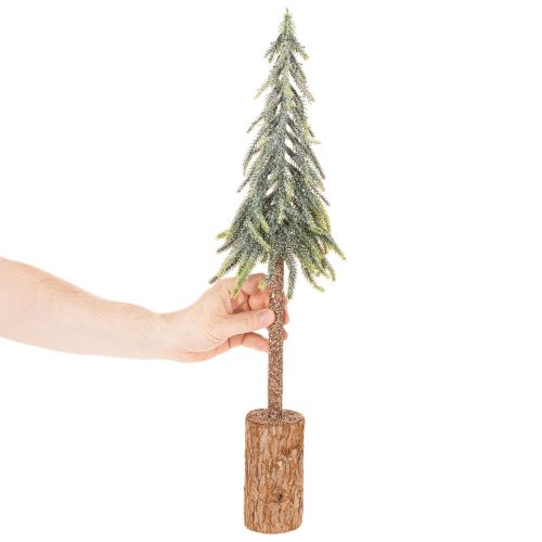 Künstlicher Tannenbaum 60 cm mit Holzsockel und geeister Optik für Innenbereich | Floristik21.de