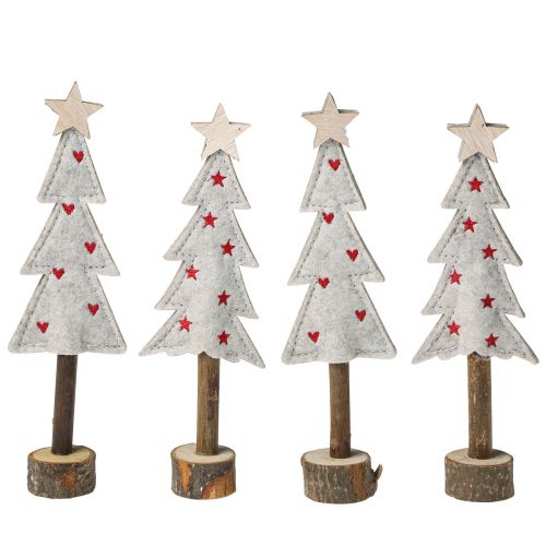 Artikel Tannenbaum Deko Filz Beige Rot mit Sternen Herz H21cm Weihnachtsstimmung 4er Set
