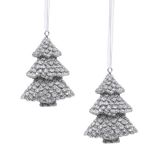 Floristik21 Tannenbaum Silber 6,5cm zum Hängen 6St