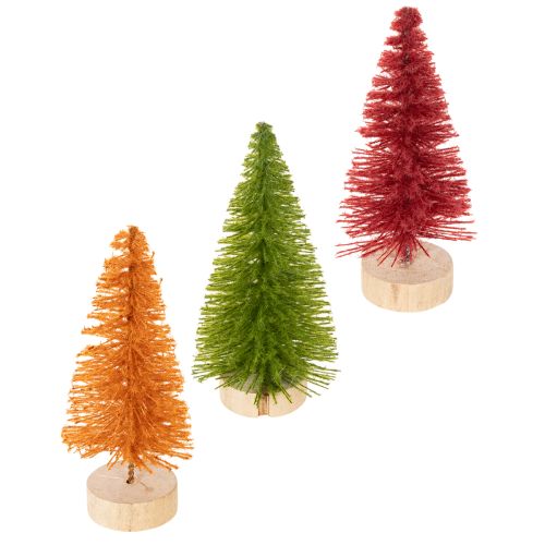 Künstlicher Tannenbaum mit Holzfuß 16cm 6er-Set Grün/Rot/Orange für Innenbereich