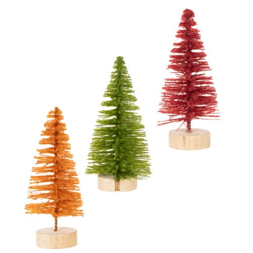 Künstlicher Tannenbaum mit Holzfuß 16cm 6er-Set Grün/Rot/Orange für Innenbereich | Floristik21.de