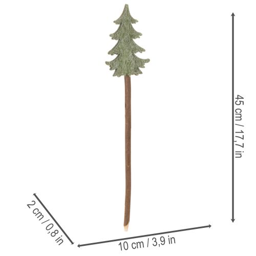 Deko-Tannenbaum auf Holzstab 45cm 6 Stück Grün Grau Braun | Floristik21.de