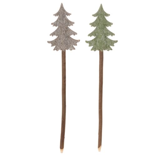 Deko-Tannenbaum auf Holzstab 45cm 6 Stück Grün Grau Braun | Floristik21.de