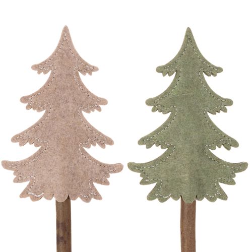 Deko-Tannenbaum auf Holzstab 45cm 6 Stück Grün Grau Braun | Floristik21.de
