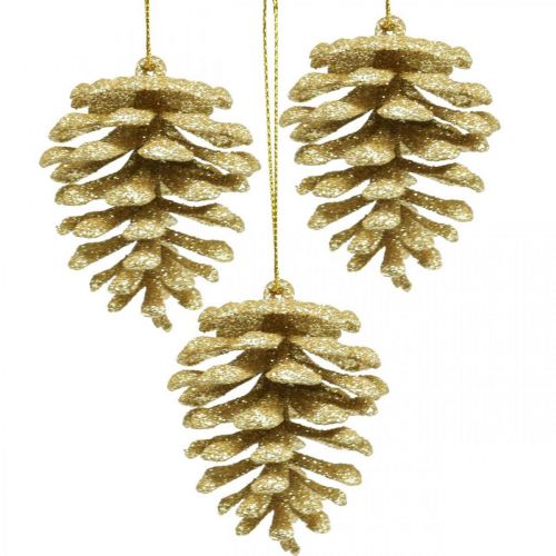 Floristik21 Christbaumschmuck Deko Zapfen Glitter Gold H7cm 6 St