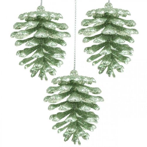 Floristik21 Christbaumschmuck Deko Zapfen Glitter Mint H7cm 6St