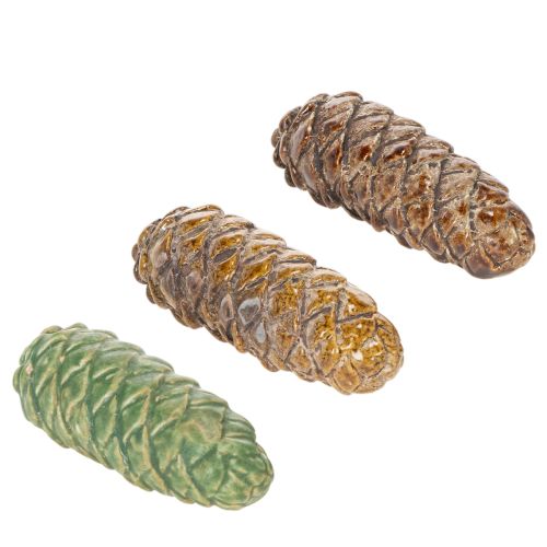 Tannenzapfen Keramik 14cm Braun Grün Herbstdeko 3er-Set