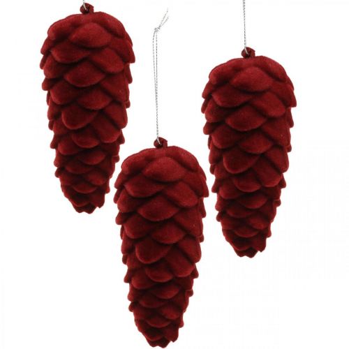 Floristik21 Herbstzapfen Dekohänger, Adventsschmuck, Tannenzapfen beflockt Rot H13cm Ø6cm 6S