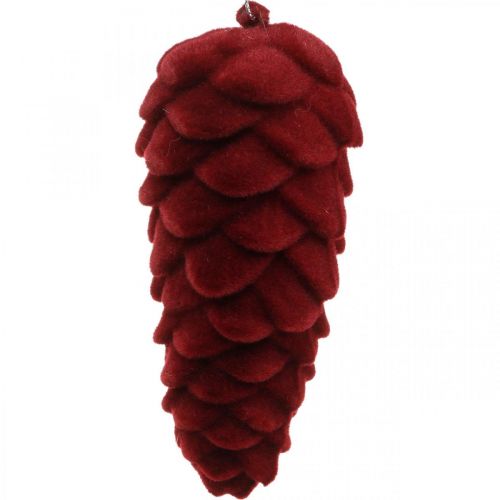 Herbstzapfen Dekohänger, Adventsschmuck, Tannenzapfen beflockt Rot H13cm Ø6cm 6S