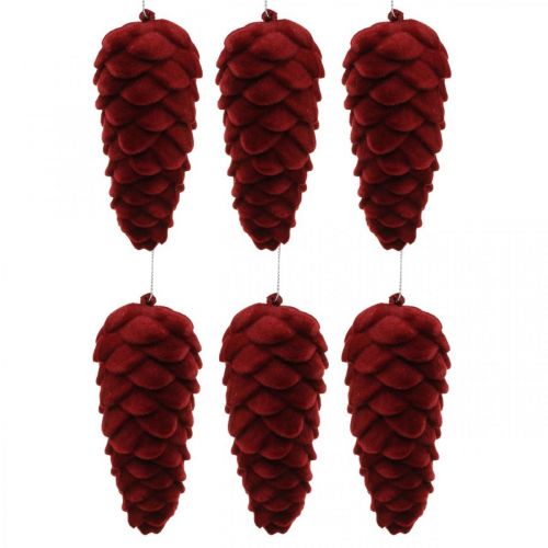 Herbstzapfen Dekohänger, Adventsschmuck, Tannenzapfen beflockt Rot H13cm Ø6cm 6S