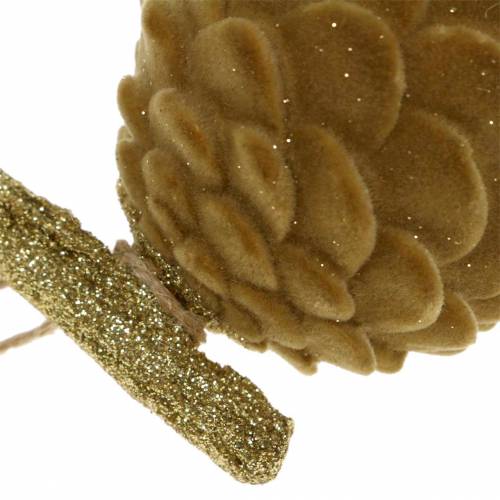 Dekohänger Zapfen beflockt Braun, Gold 9×7cm/8,5×6cm 4St