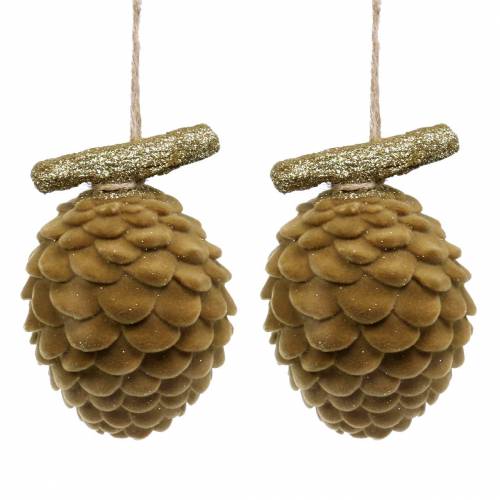 Dekohänger Zapfen beflockt Braun, Gold 9×7cm/8,5×6cm 4St Dekohänger Zapfen beflockt Braun, Gold 9×7cm/8,5×6cm 4St