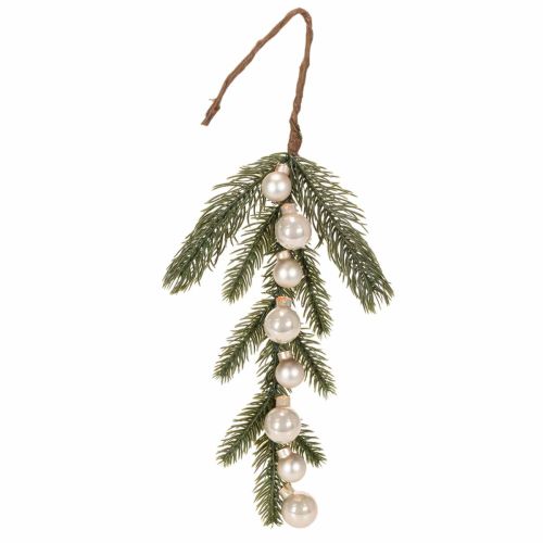 Künstlicher Tannenzweig mit weißen Mini-Christbaumkugeln, 46 cm, 2 Stück