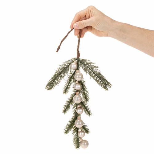 Künstlicher Tannenzweig mit weißen Mini-Christbaumkugeln, 46 cm, 2 Stück | Floristik21.de