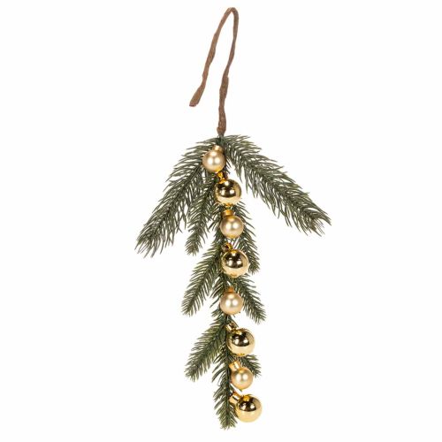 Künstlicher Tannenzweig mit goldfarbenen Mini-Christbaumkugeln, 46 cm, 2 Stück