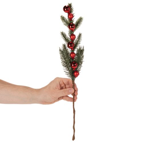 Künstlicher Tannenzweig mit roten Weihnachtskugeln 48cm 2er-Set | Floristik21.de