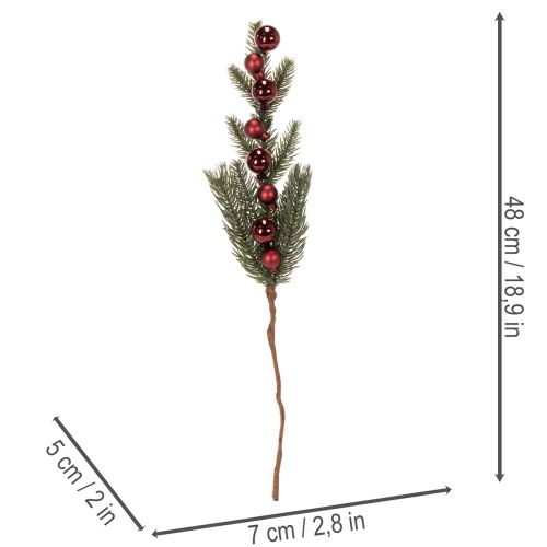 Künstlicher Tannenzweig mit roten Weihnachtskugeln 48cm 2er-Set | Floristik21.de