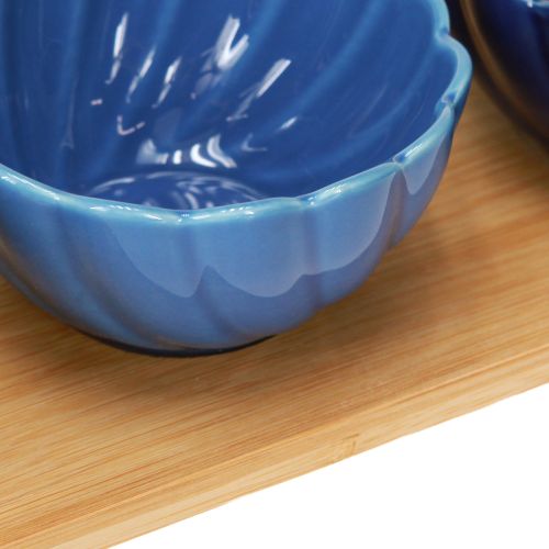 Artikel Tapas Set Keramik Blau Weiß Bambus Schalen Tischdeko 40x10cm