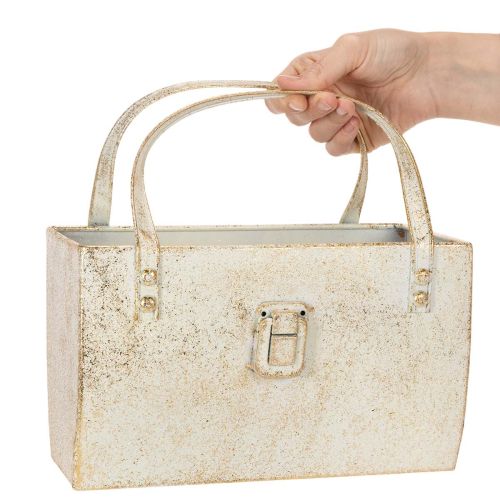 Rechteckiges Dekogefäß Metalltasche 26 cm Gold Innenbereich | Floristik21.de