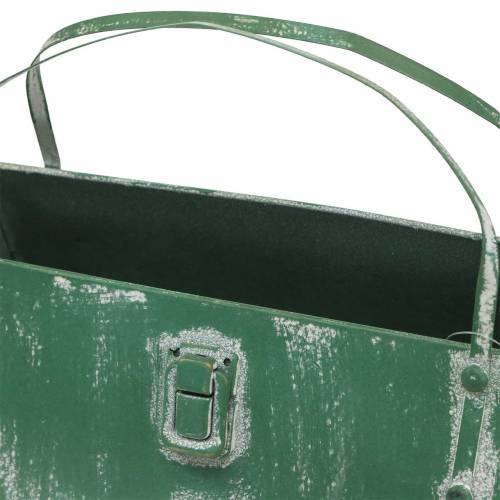 Artikel Pflanzgefäß Tasche Metall Grün, Weiß gewaschen H16cm