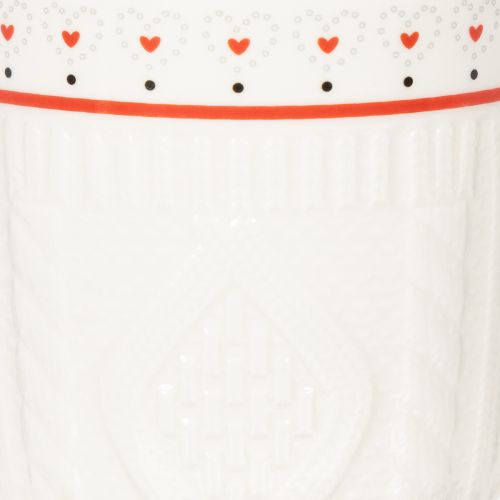 Kaffeetassen aus Keramik 9cm Rot-Weiß Strickmuster Herzmotiv 2er-Set | Floristik21.de