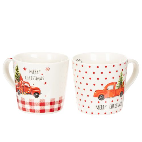 Keramiktassen Weiß Rot mit Auto- und Baum-Motiv 10cm 2-teilig | Floristik21.de