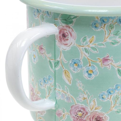 Übertopf Pflanztasse Emaille Tasse Retro Deko Grün Ø9,5cm H10cm