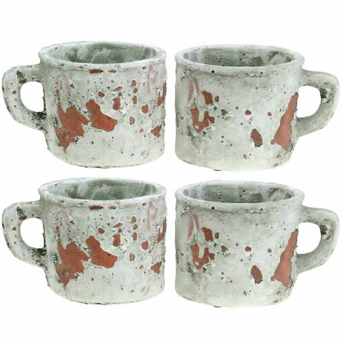Pflanztopf Übertopf Tasse Vintage Grau, Natur Ton Ø8,5cm H8cm 4St Pflanztopf Übertopf Tasse Vintage Grau, Natur Ton Ø8,5cm H8cm 4St